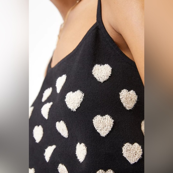 Maeve Anthropologie Sweater Tank Top Hearts Black White Romantic Retro Knit L - Picture 4 of 8